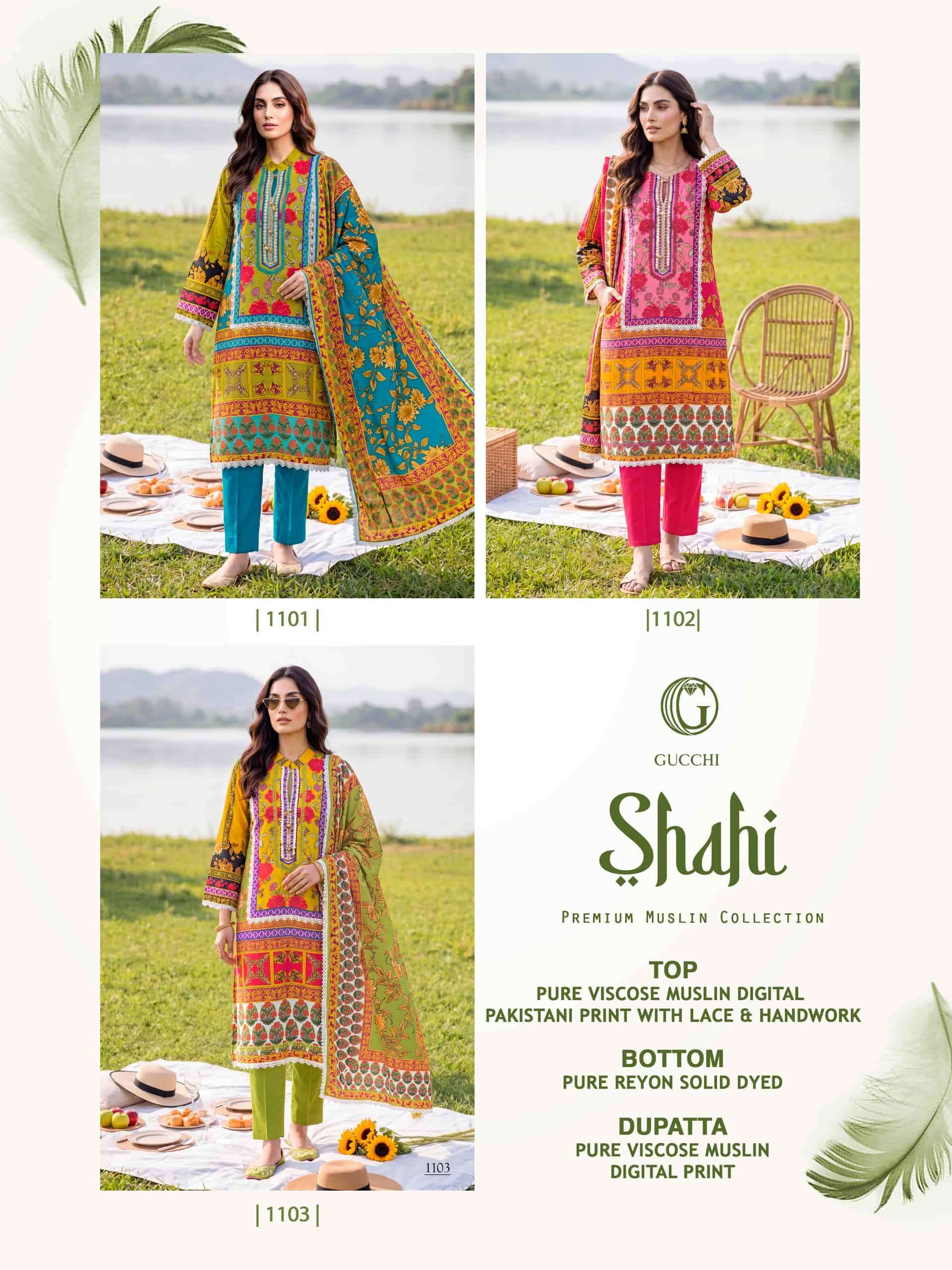 Gucchi Shahi Premium Viscose Muslin Digital Printed Dress Set