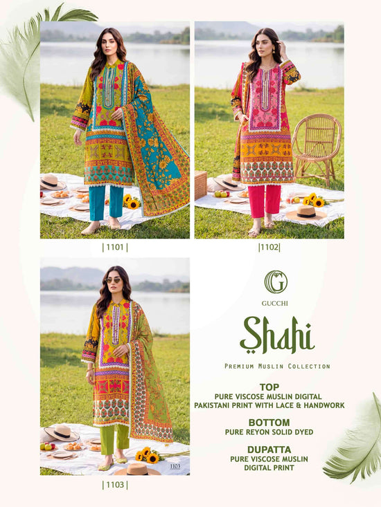 Gucchi Shahi Premium Viscose Muslin Digital Printed Dress Set