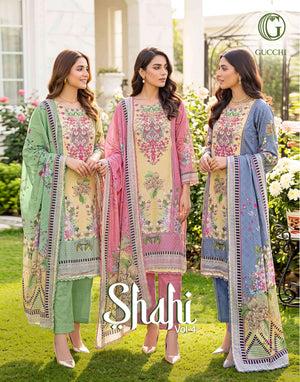 Gucchi Shahi Vol 4 Pure Viscose Muslin Digital Printed Dress