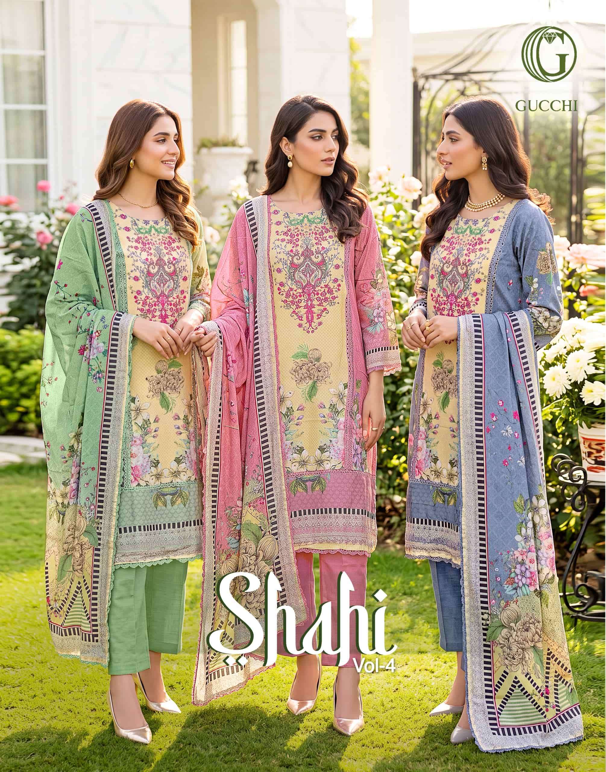Gucchi Shahi Vol 4 Pure Viscose Muslin Digital Printed Dress
