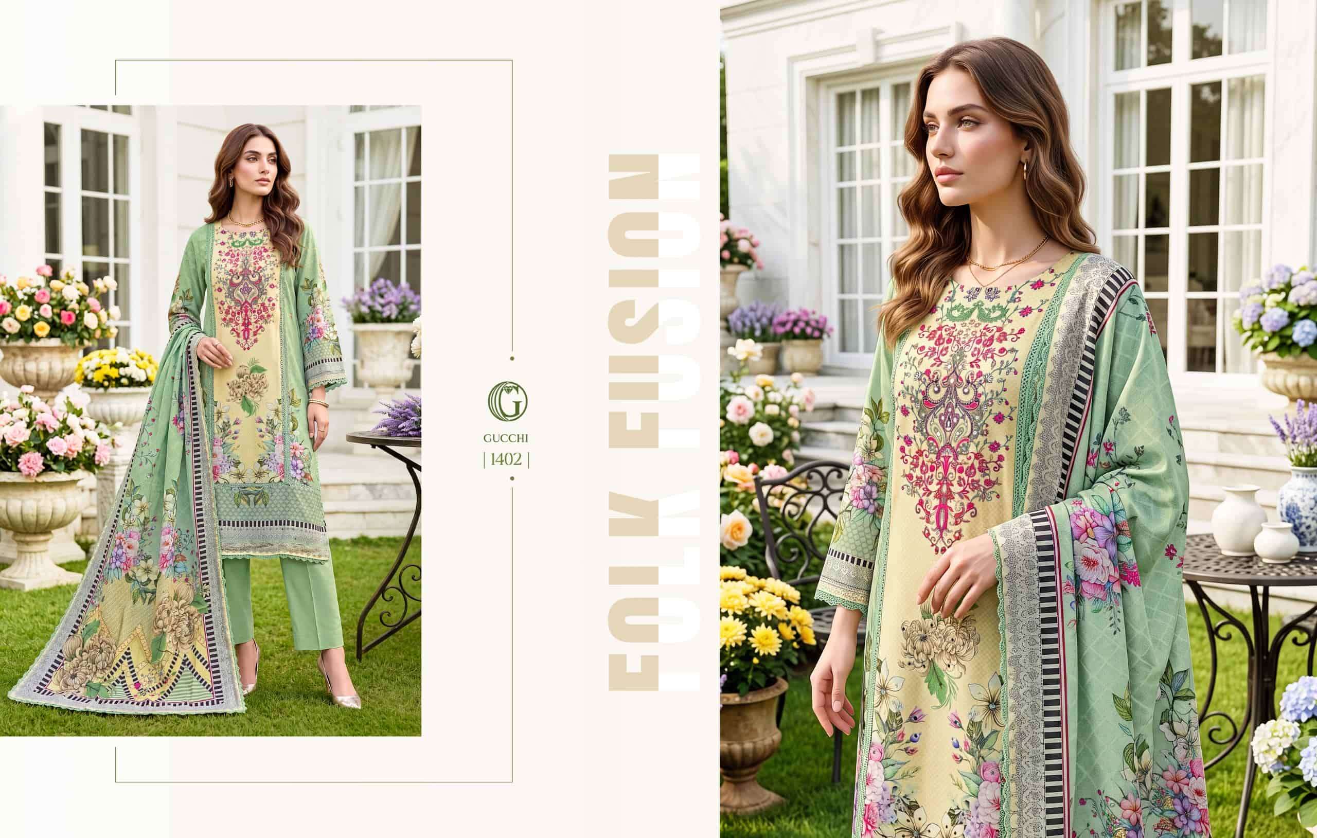 Gucchi Shahi Vol 4 Pure Viscose Muslin Digital Printed Dress
