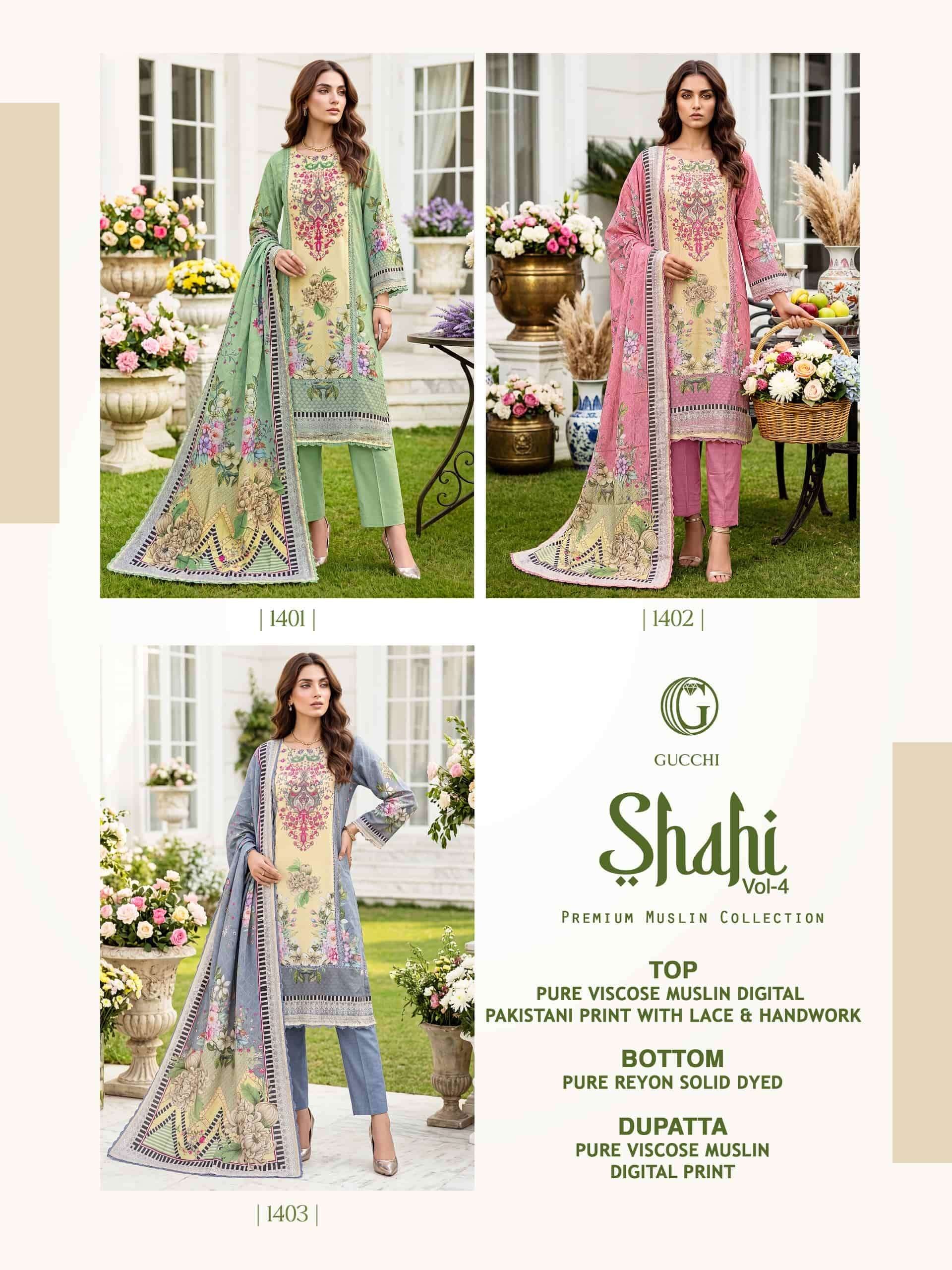 Gucchi Shahi Vol 4 Pure Viscose Muslin Digital Printed Dress