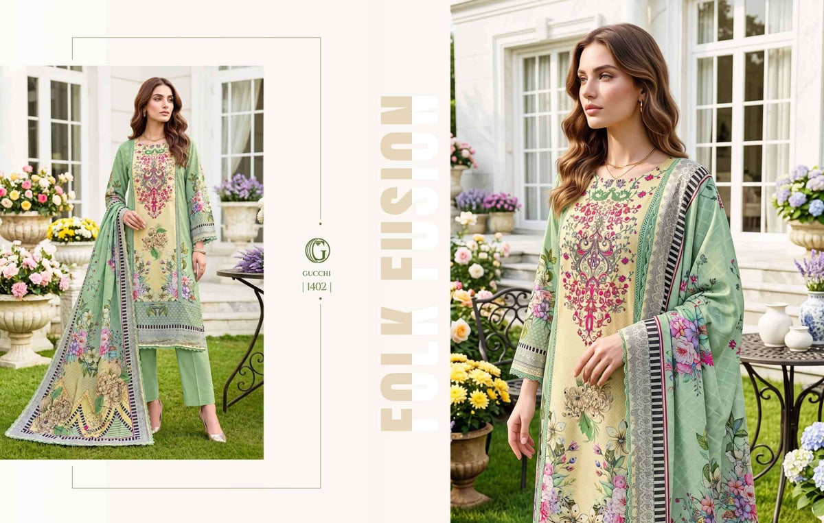 Gucchi Shahi Vol 4 Pure Viscose Muslin Digital Printed Dress - Amrah Wholesale