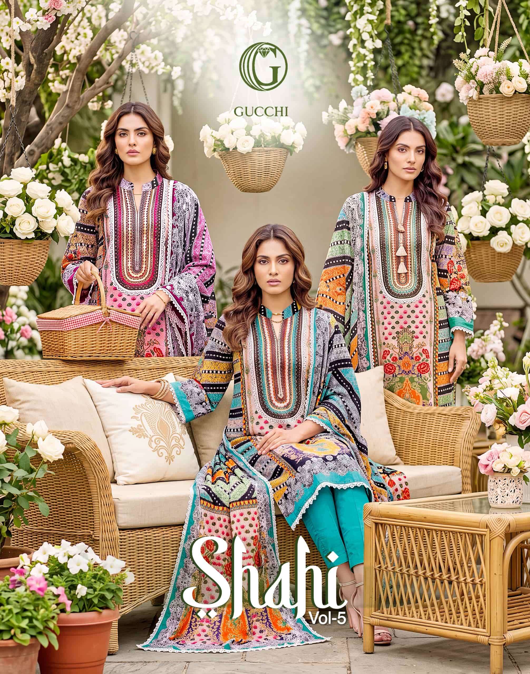 Gucchi Shahi Vol 5 Pure Viscose Muslin Digital Printed Dress