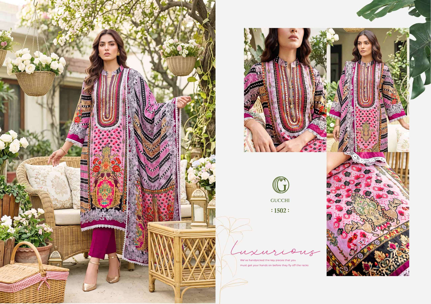 Gucchi Shahi Vol 5 Pure Viscose Muslin Digital Printed Dress