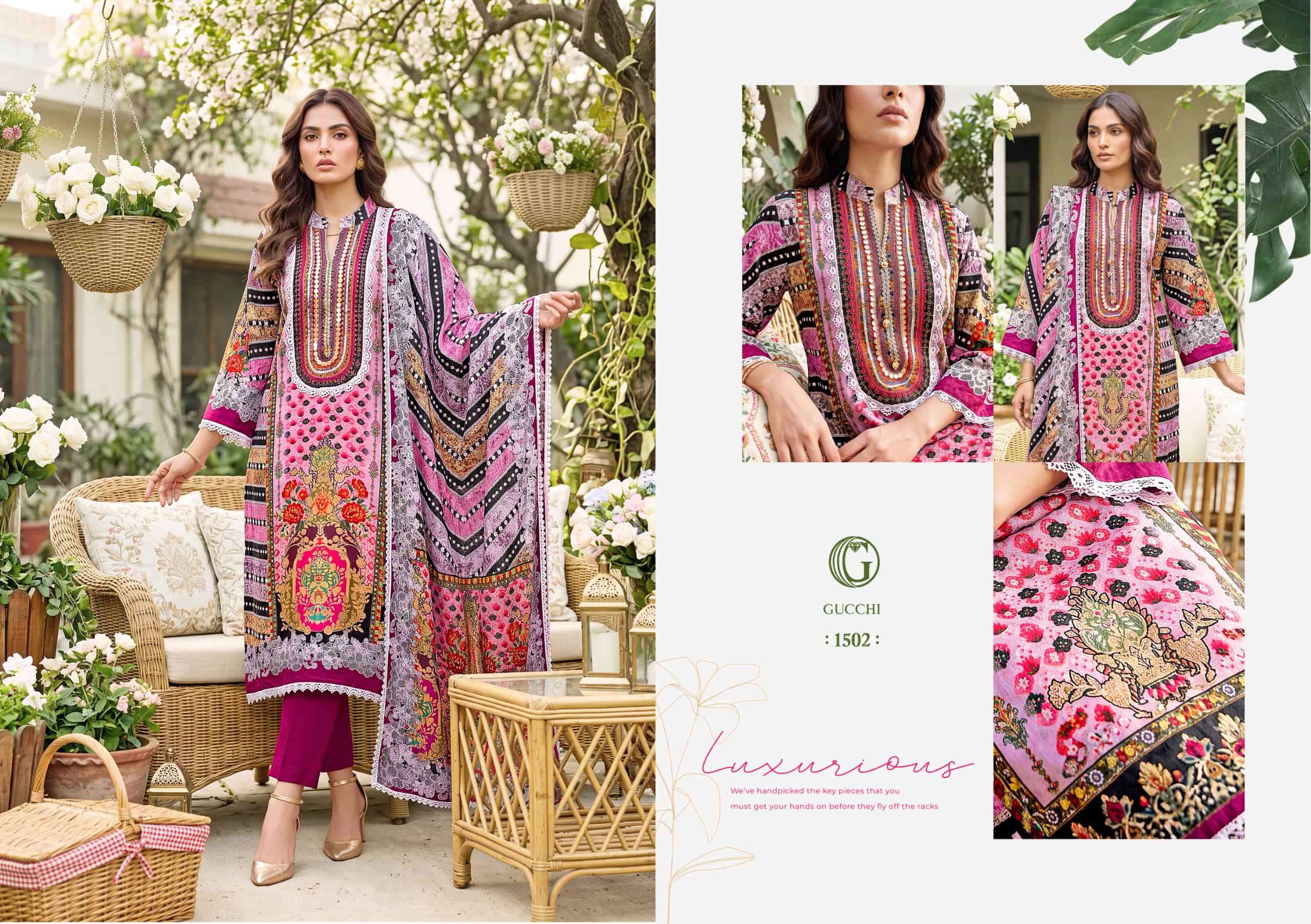 Gucchi Shahi Vol 5 Pure Viscose Muslin Digital Printed Dress