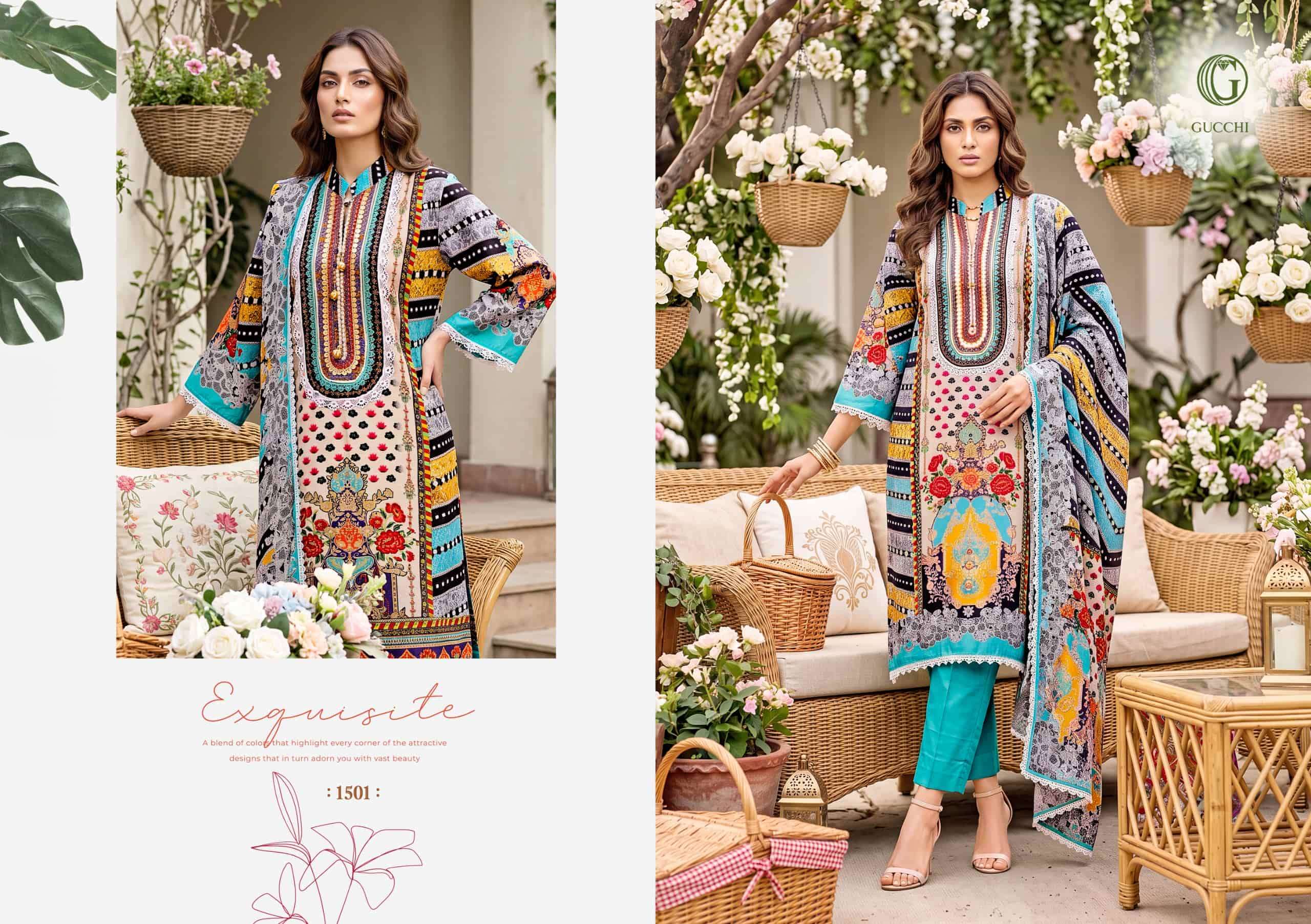 Gucchi Shahi Vol 5 Pure Viscose Muslin Digital Printed Dress