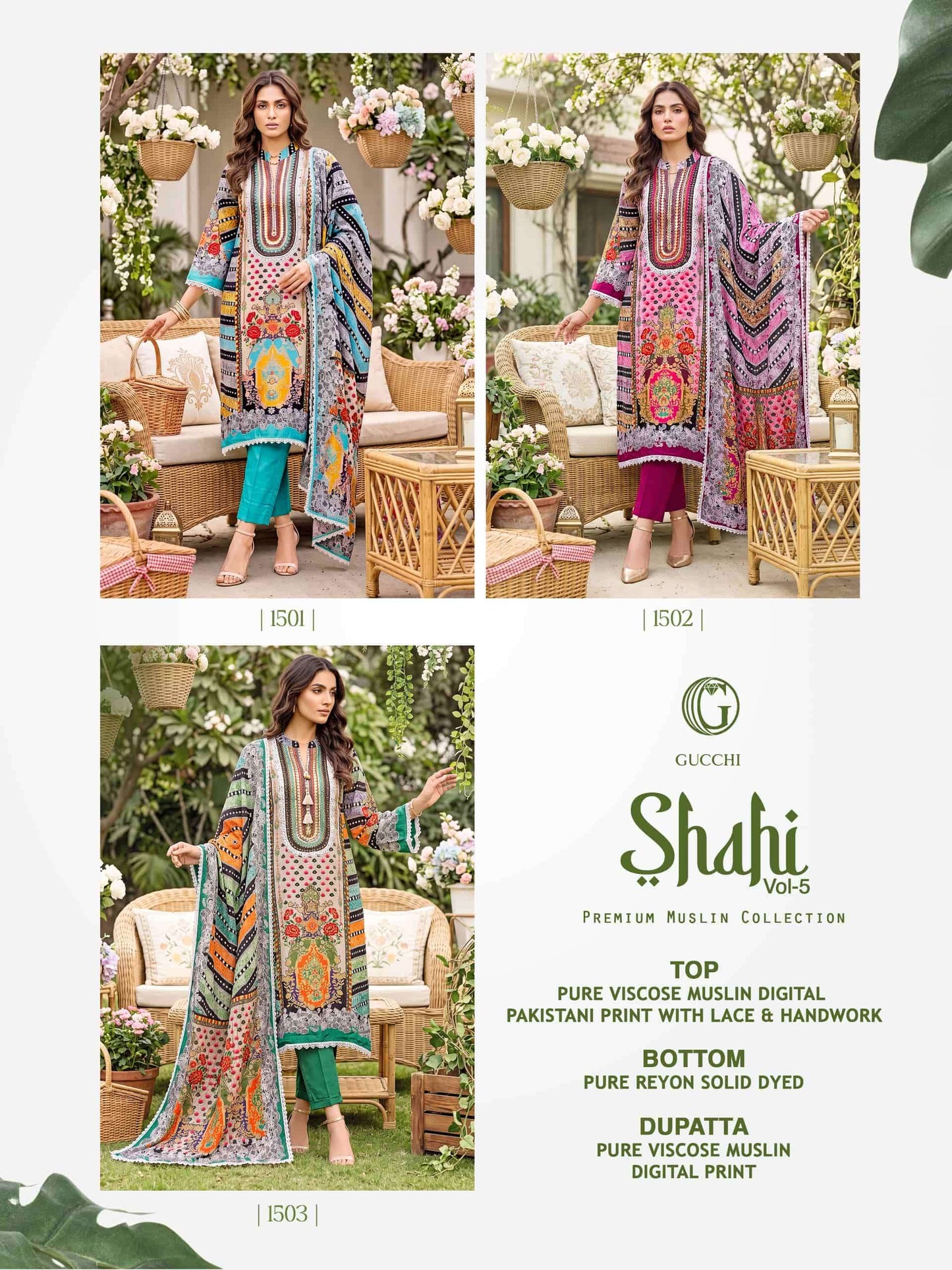 Gucchi Shahi Vol 5 Pure Viscose Muslin Digital Printed Dress
