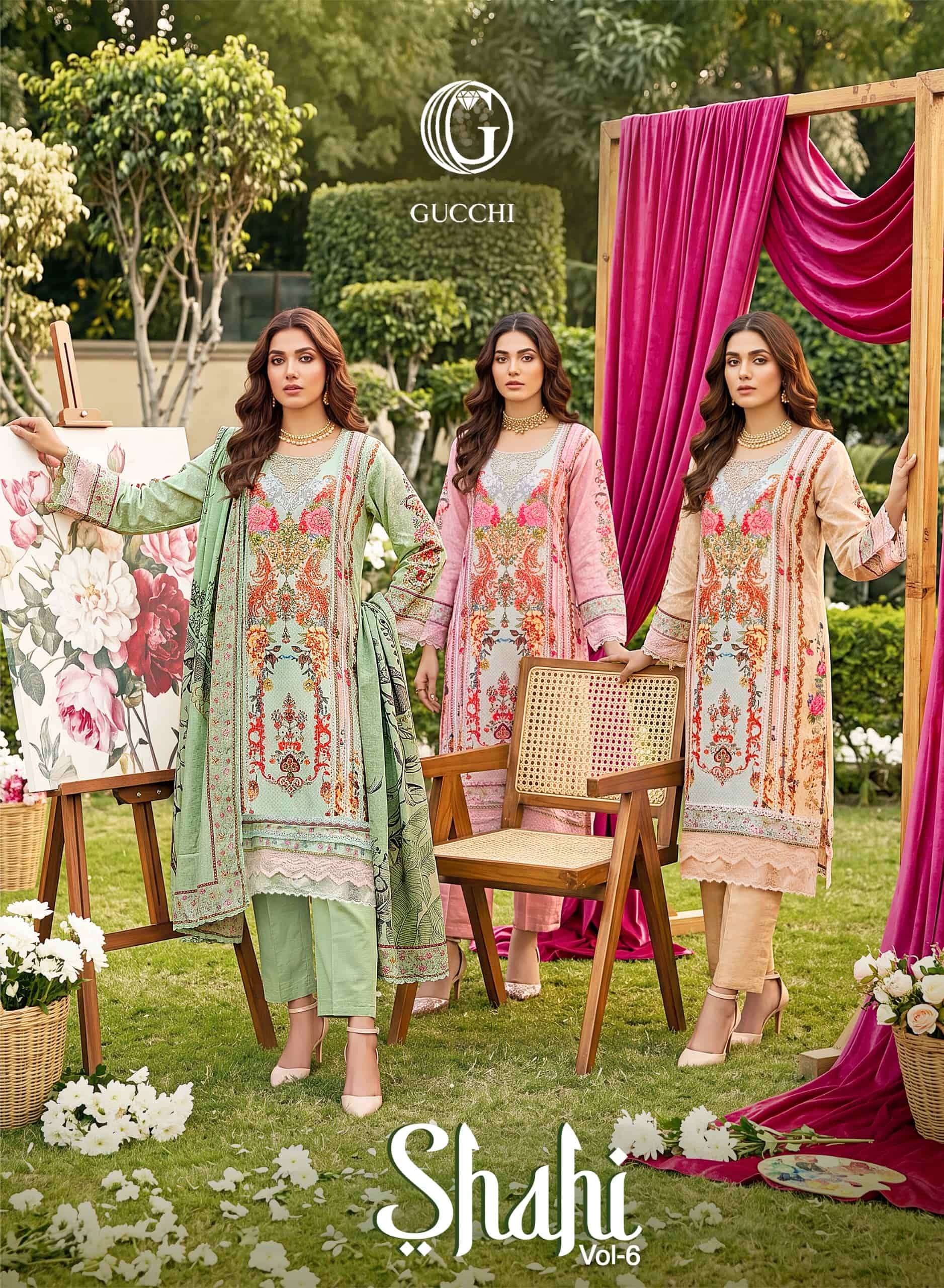 Gucchi Shahi Vol 6 Premium Viscose Muslin Digital Printed Dress