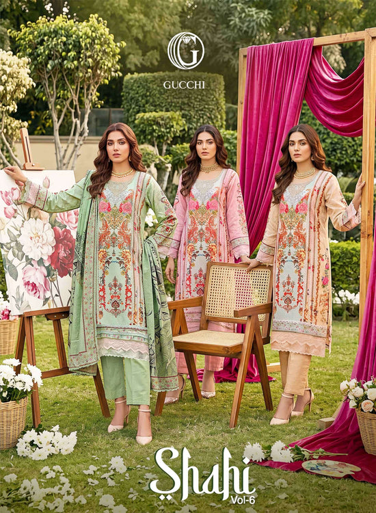 Gucchi Shahi Vol 6 Premium Viscose Muslin Digital Printed Dress