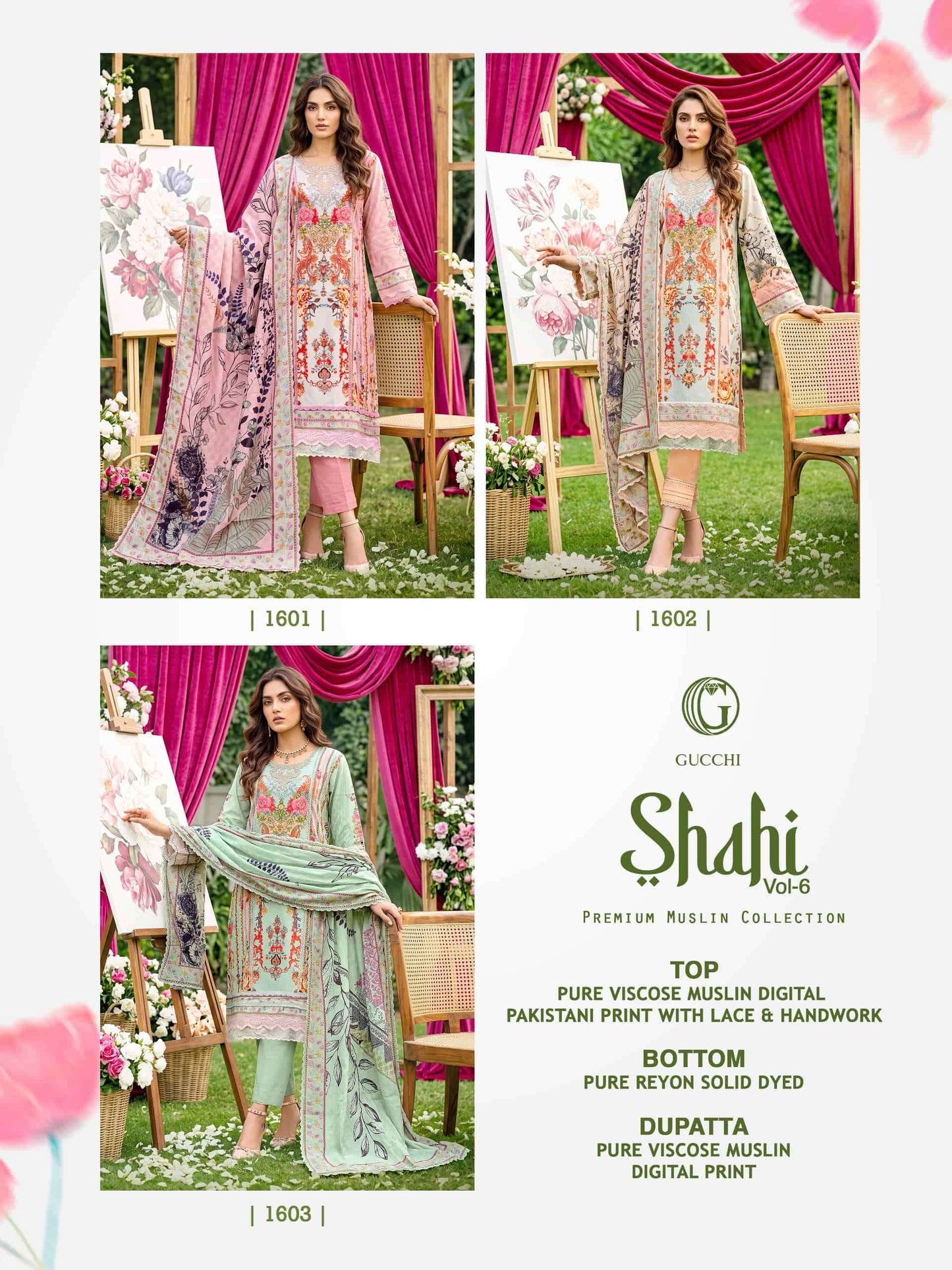 Gucchi Shahi Vol 6 Premium Viscose Muslin Digital Printed Dress