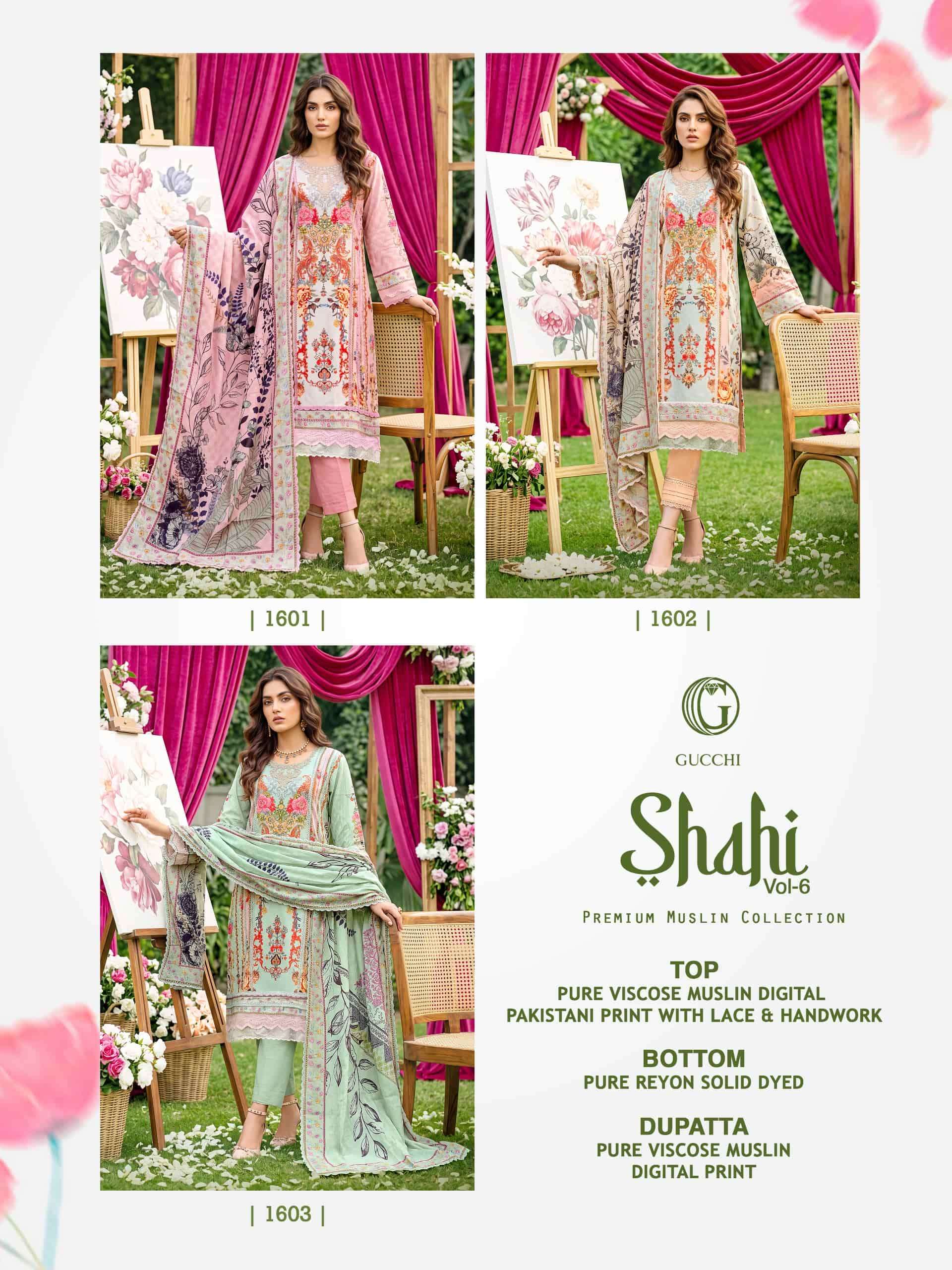 Gucchi Shahi Vol 6 Premium Viscose Muslin Digital Printed Dress