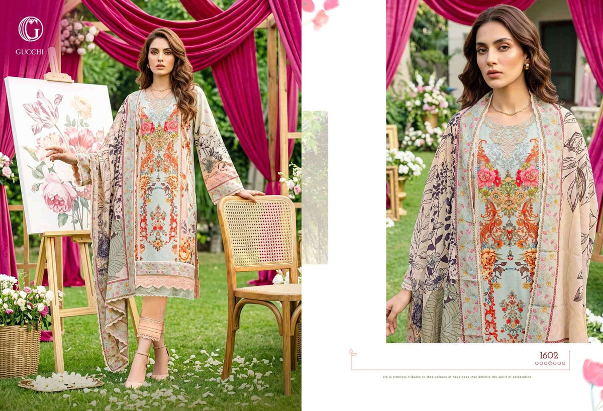 Gucchi Shahi Vol 6 Premium Viscose Muslin Digital Printed Dress - Amrah Wholesale