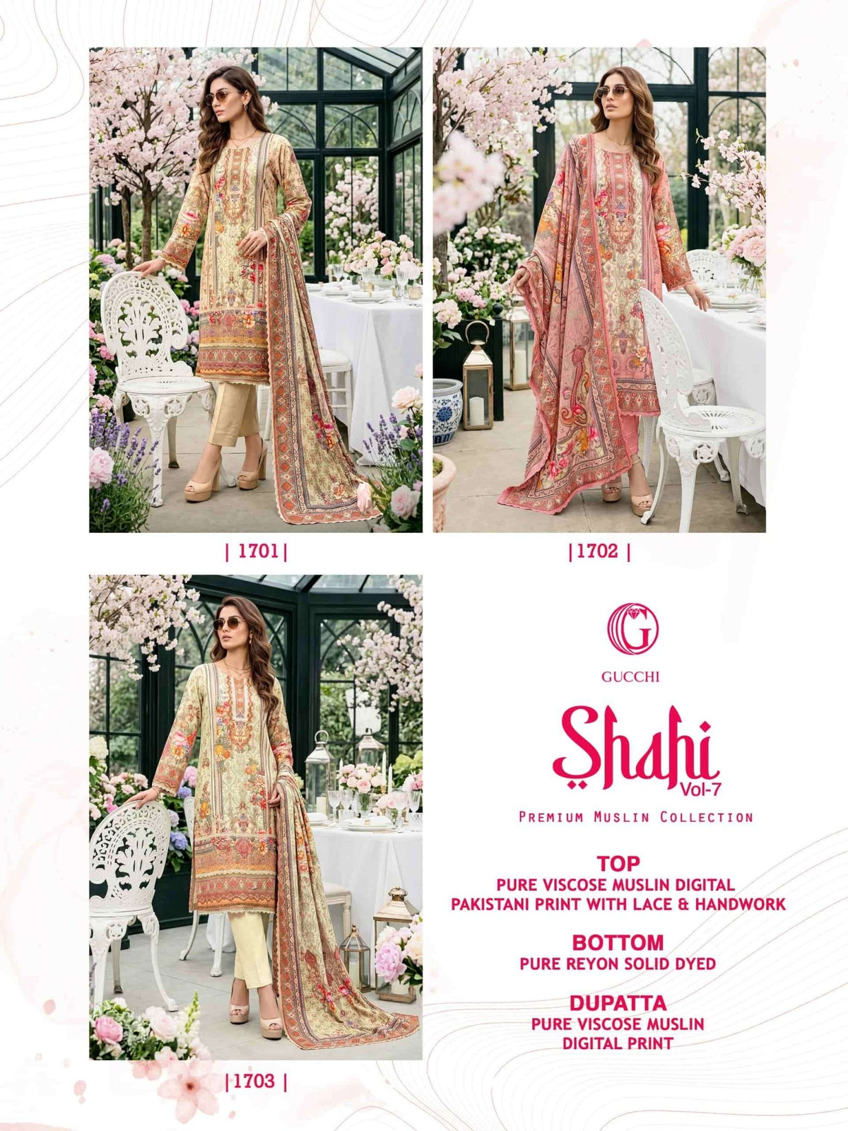 Gucchi Shahi Vol 7 Pure Viscose Muslin Digital Printed Dress - Amrah Wholesale
