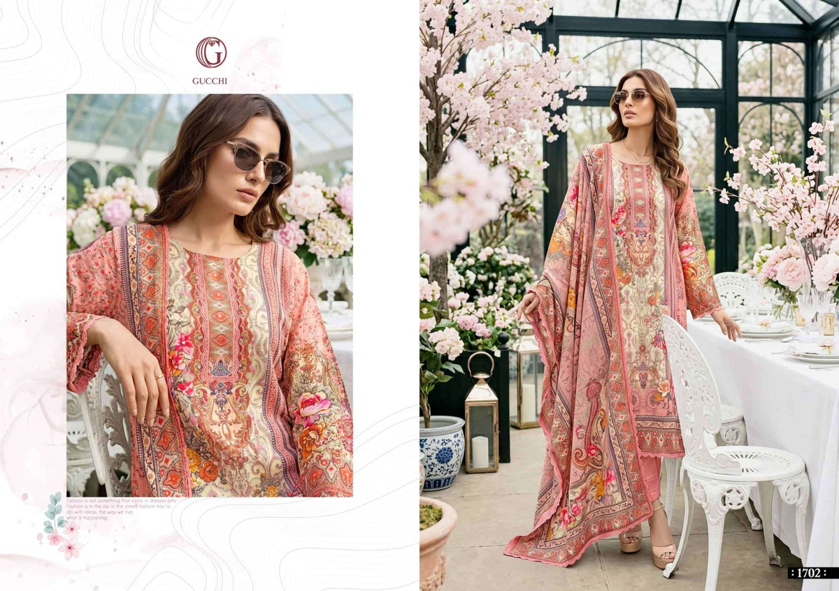 Gucchi Shahi Vol 7 Pure Viscose Muslin Digital Printed Dress - Amrah Wholesale