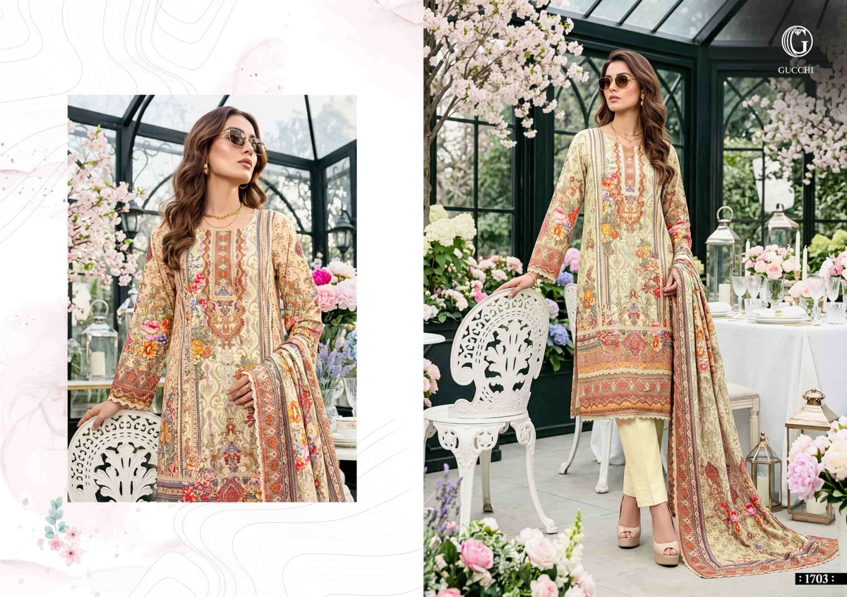 Gucchi Shahi Vol 7 Pure Viscose Muslin Digital Printed Dress - Amrah Wholesale