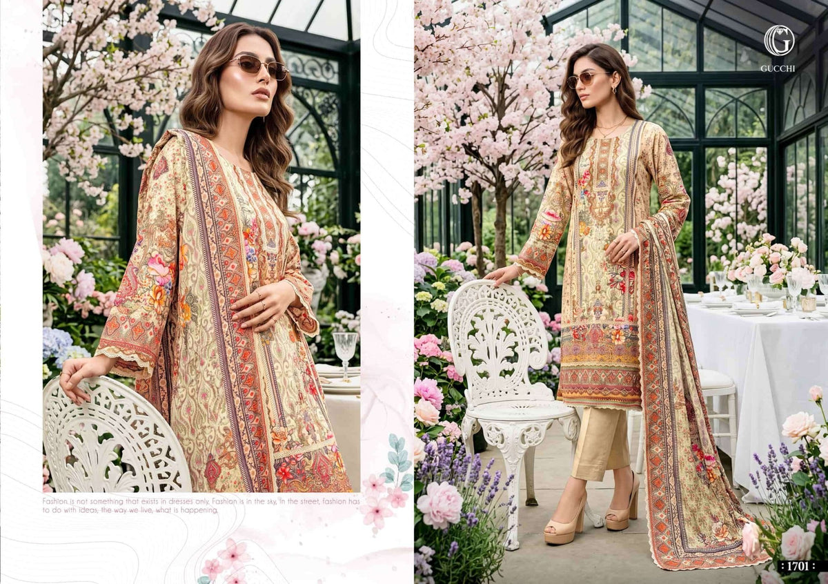 Gucchi Shahi Vol 7 Pure Viscose Muslin Digital Printed Dress - Amrah Wholesale