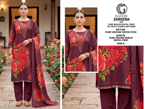 Gucchi Zareena 1034 Pure Viscose Muslin Dress Material - Amrah Wholesale