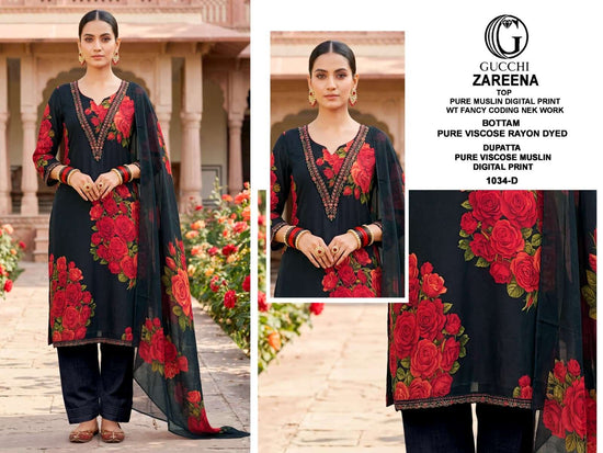 Gucchi Zareena 1034 Pure Viscose Muslin Dress Material - Amrah Wholesale