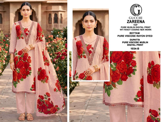 Gucchi Zareena 1034 Pure Viscose Muslin Dress Material - Amrah Wholesale