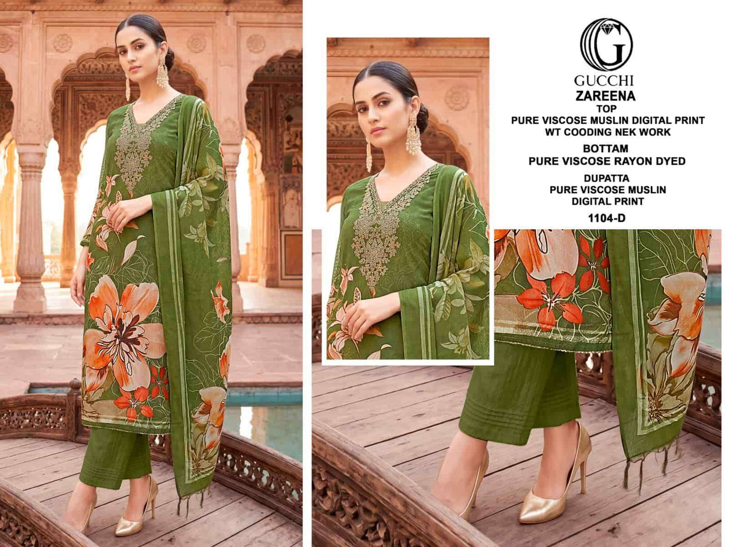 Gucchi Zareena 1104 Viscose Muslin Dress Material - Amrah Wholesale