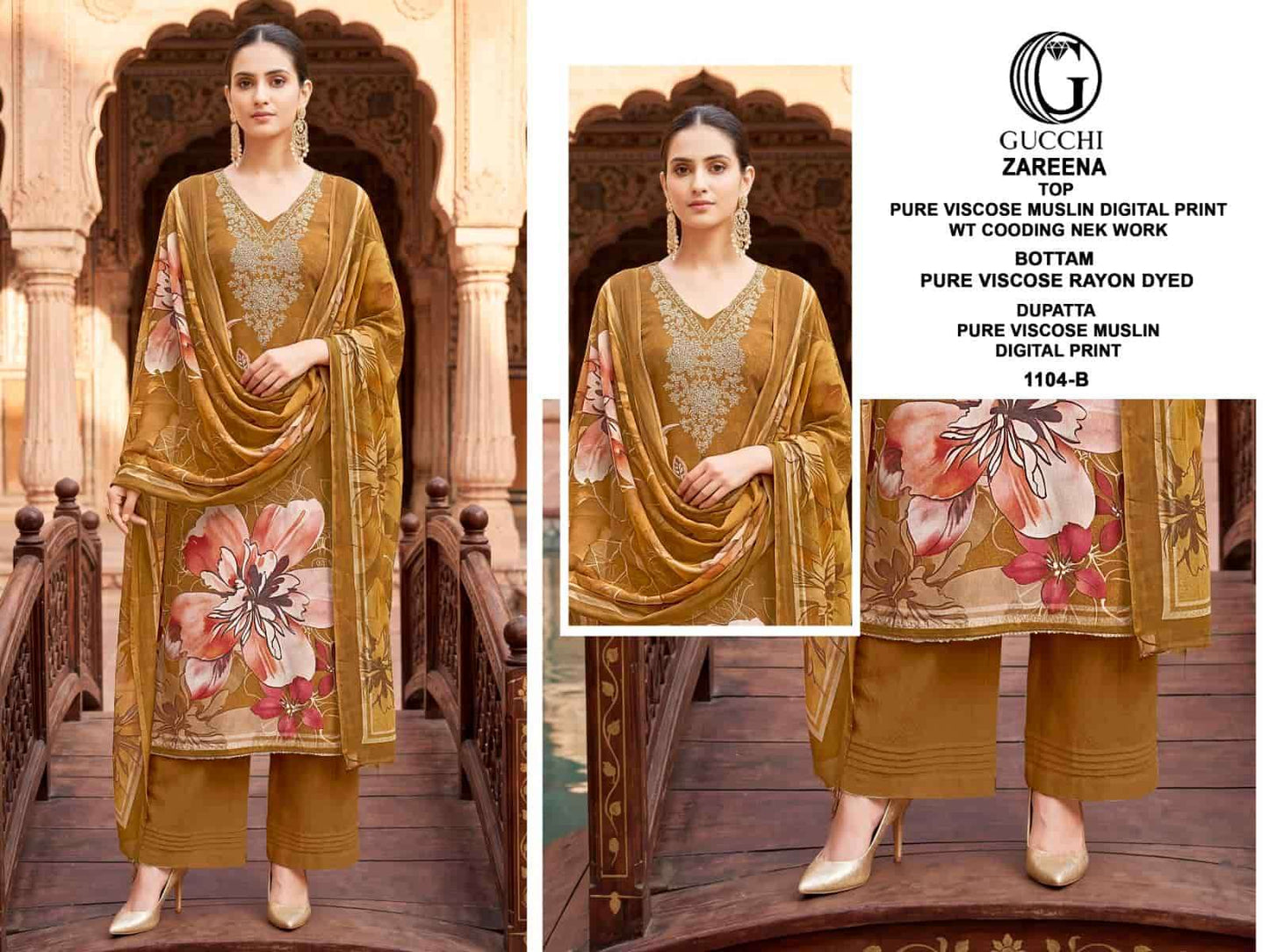 Gucchi Zareena 1104 Viscose Muslin Dress Material - Amrah Wholesale