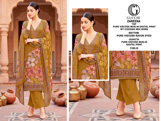 Gucchi Zareena Vol 1103 Pure Viscose Muslin Dress Material - Amrah Wholesale