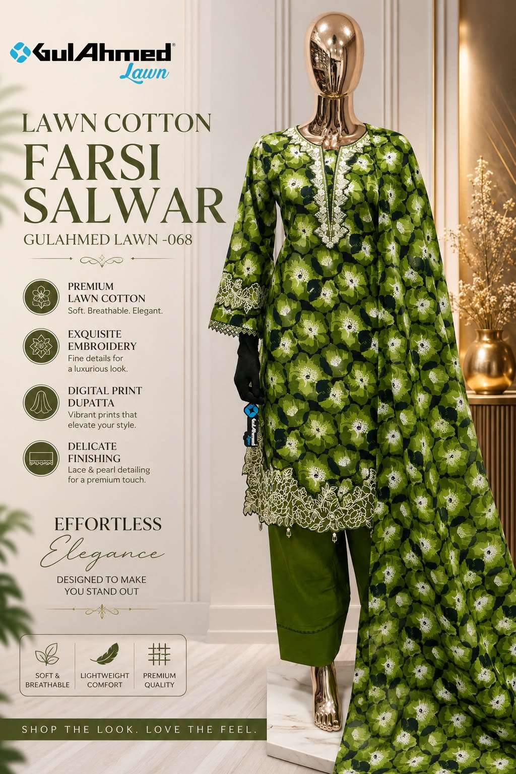 Gulahmed Lawn Vol-068 Cotton Printed Salwar Suit Set