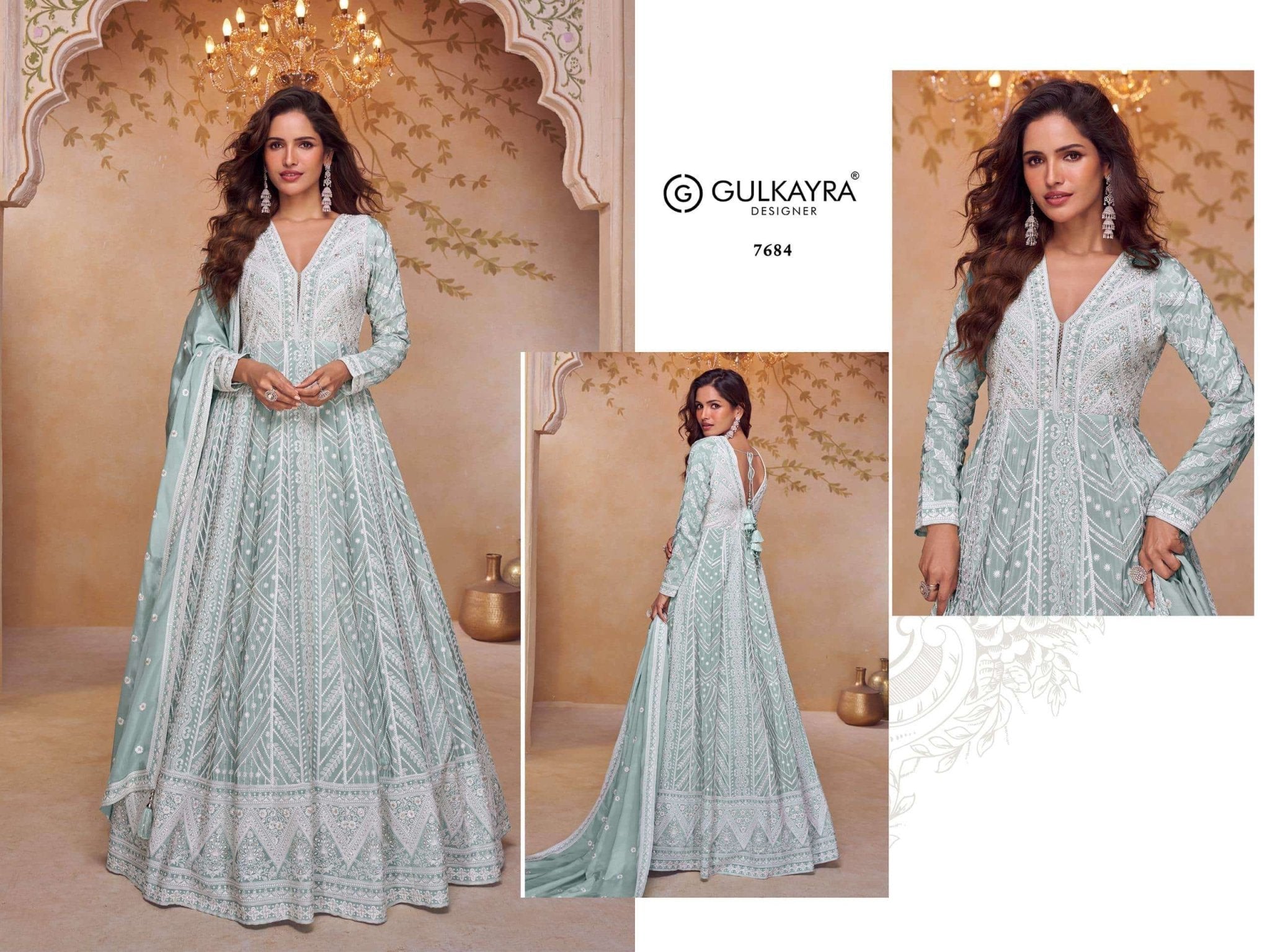 Gulkayra Floral 7684 Pure Chinon Embroidery Gown - Amrah Wholesale