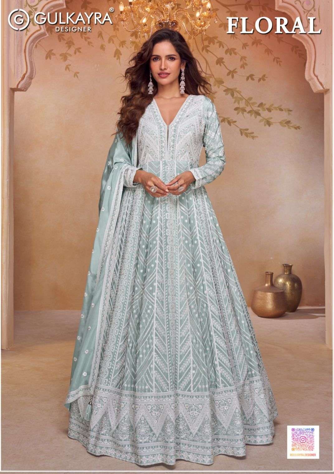 Gulkayra Floral 7684 Pure Chinon Embroidery Gown - Amrah Wholesale
