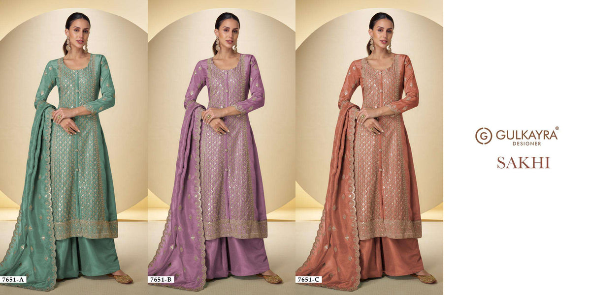 Gulkayra Sakhi Pure Simmer Silk Embroidery Stitched Suit