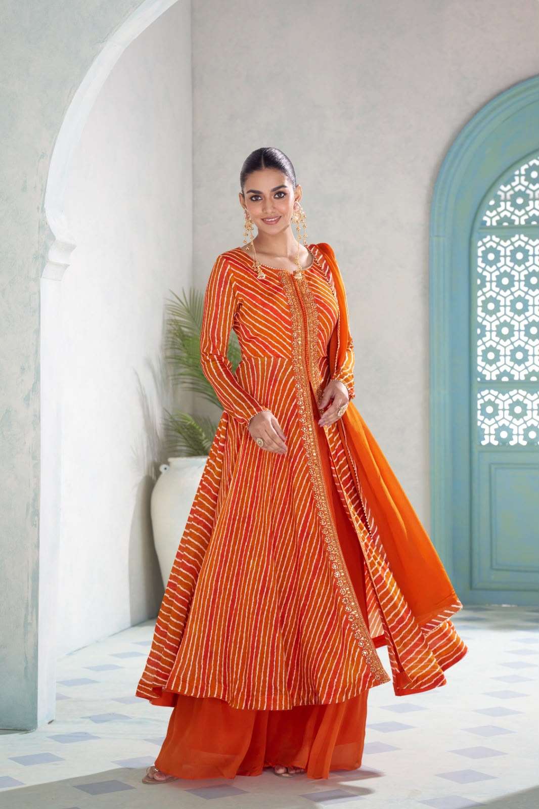 GULKAYRA VANILLA Chinon Printed Full Stitched Anarkali Dress
