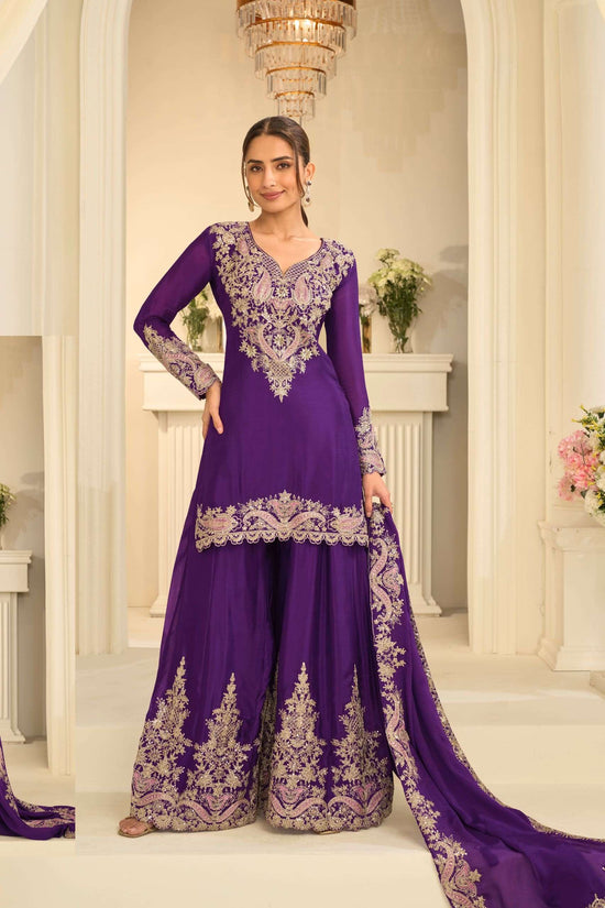 Gulkayra Velvora A To E Series Chinon Embroidery Stitched Sharara Salwar Suit Set