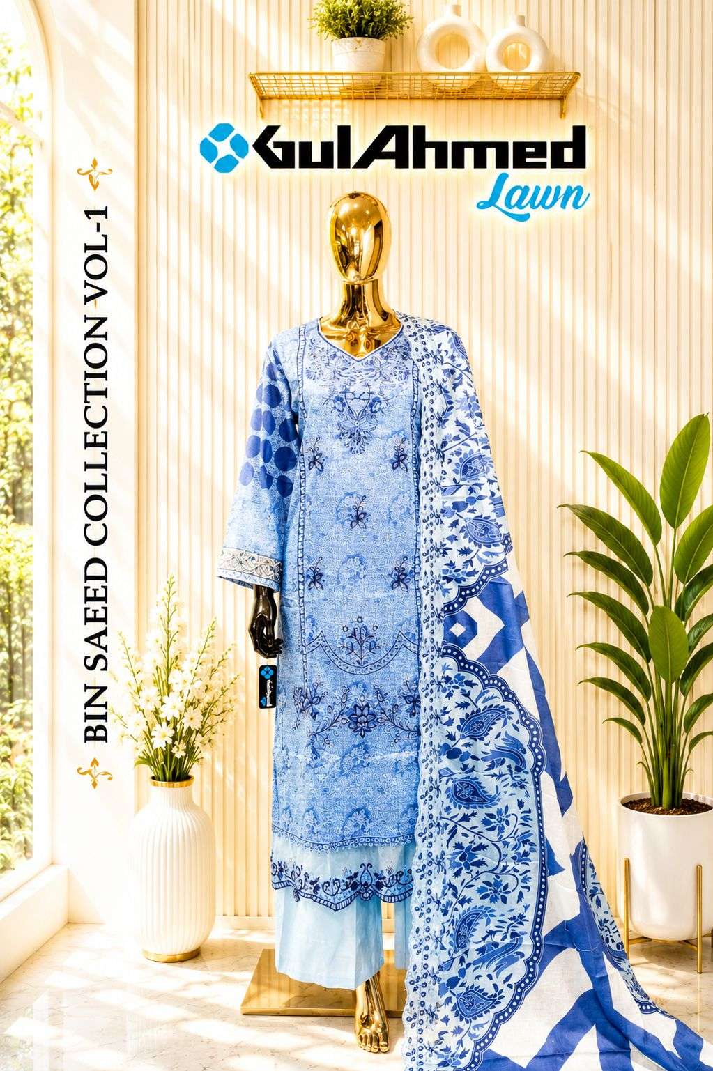 Gull Aahmed Bin Saeed Vol-1 Cambric Lawn Embroidered Pakistani Suit Set