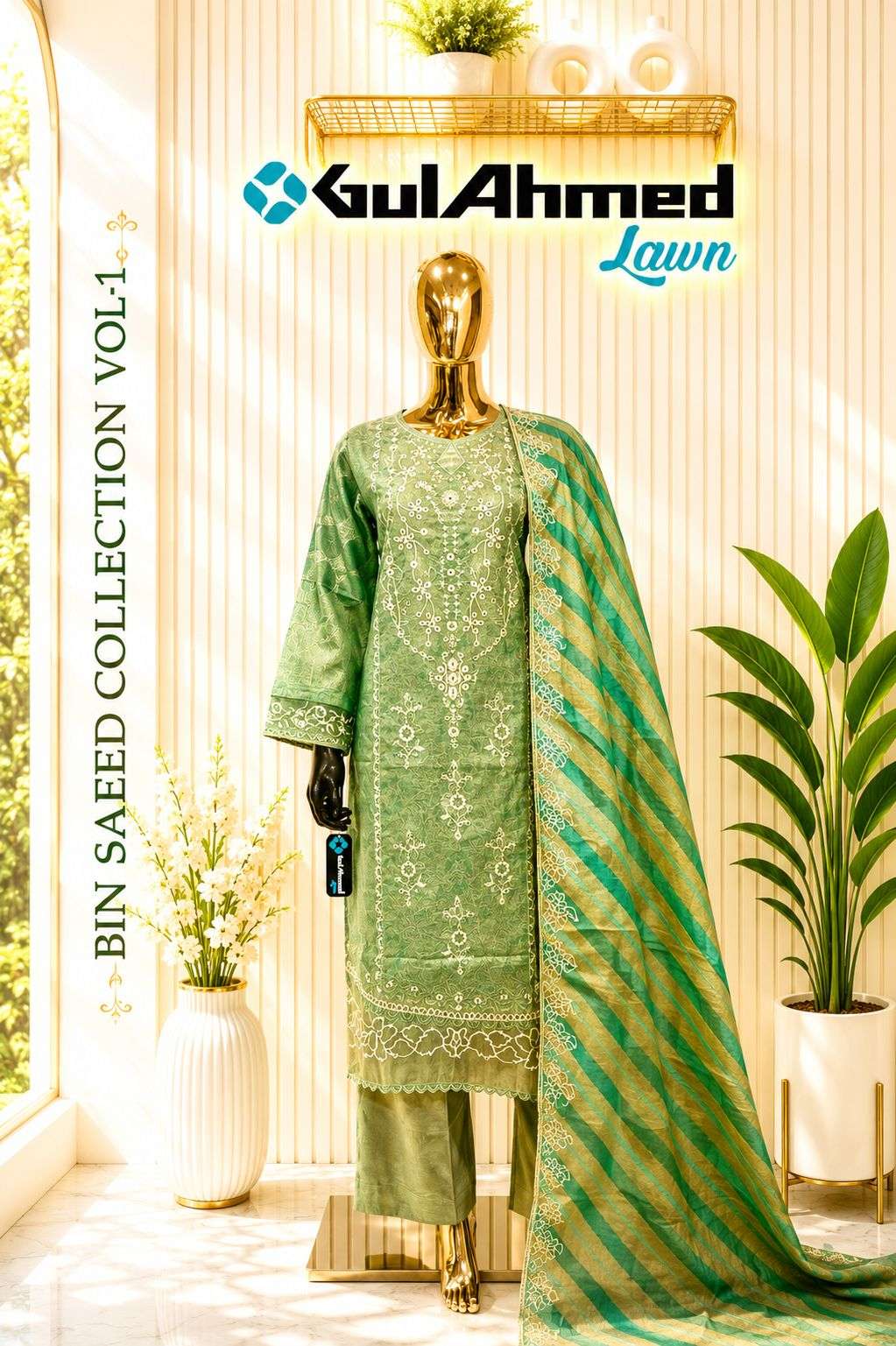 Gull Aahmed Bin Saeed Vol-1 Cambric Lawn Embroidered Pakistani Suit Set