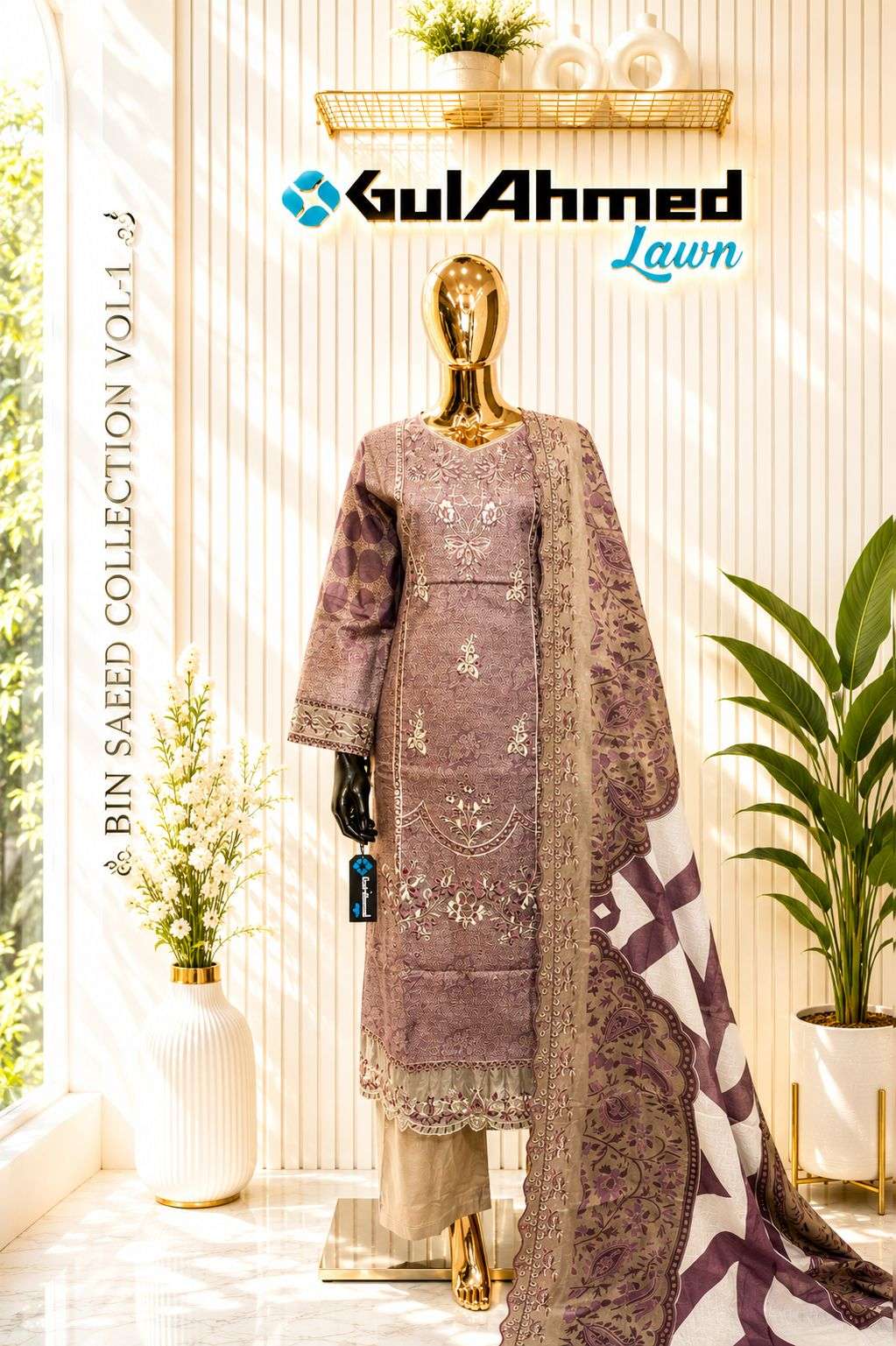 Gull Aahmed Bin Saeed Vol-1 Cambric Lawn Embroidered Pakistani Suit Set