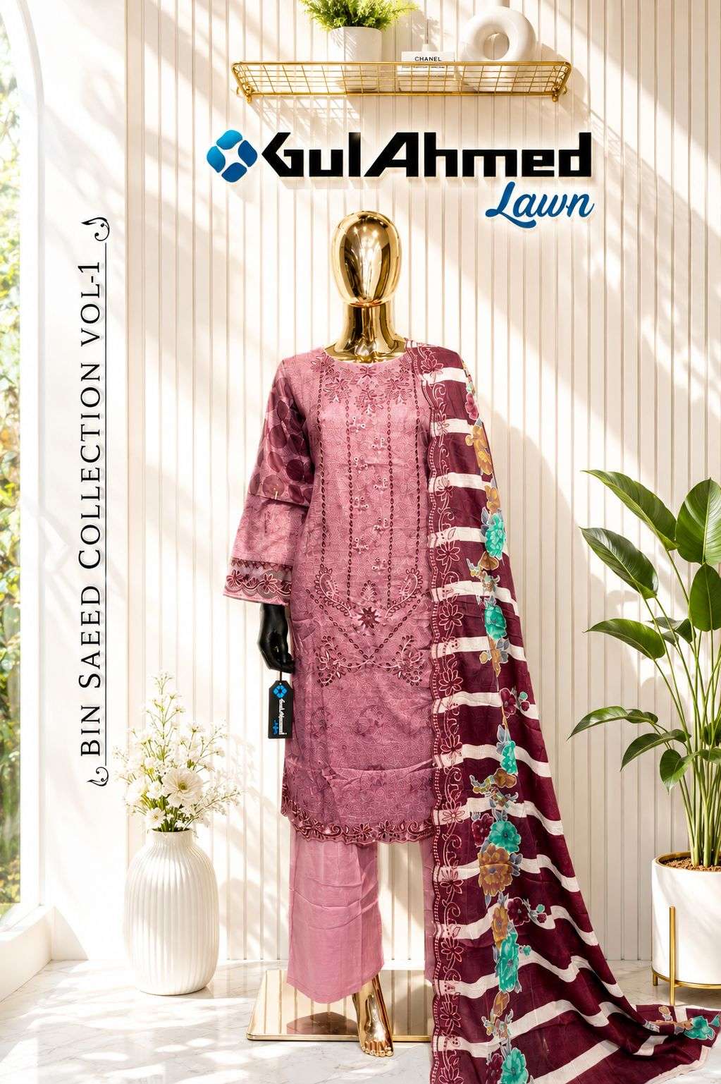 Gull Aahmed Bin Saeed Vol-1 Cambric Lawn Embroidered Pakistani Suit Set
