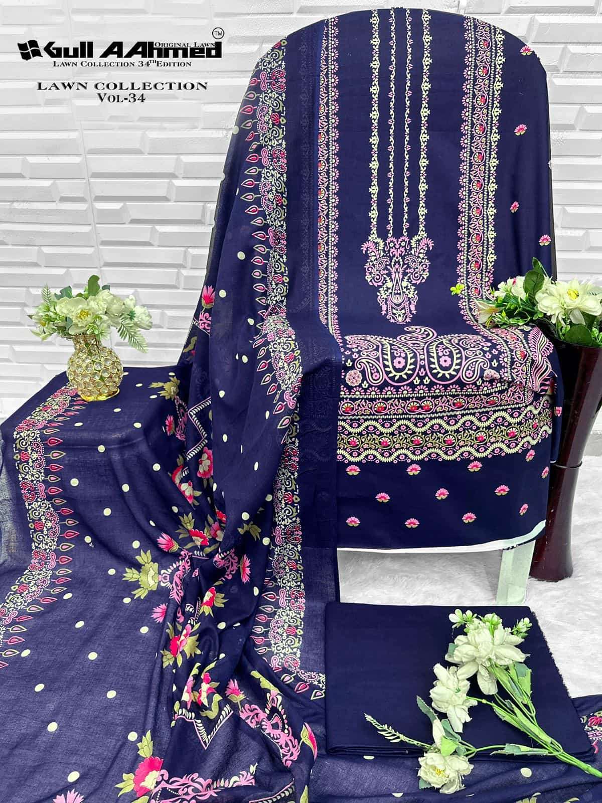 Gull Ahmed Lawn Collection Vol 34 Cambric Cotton Dress Material