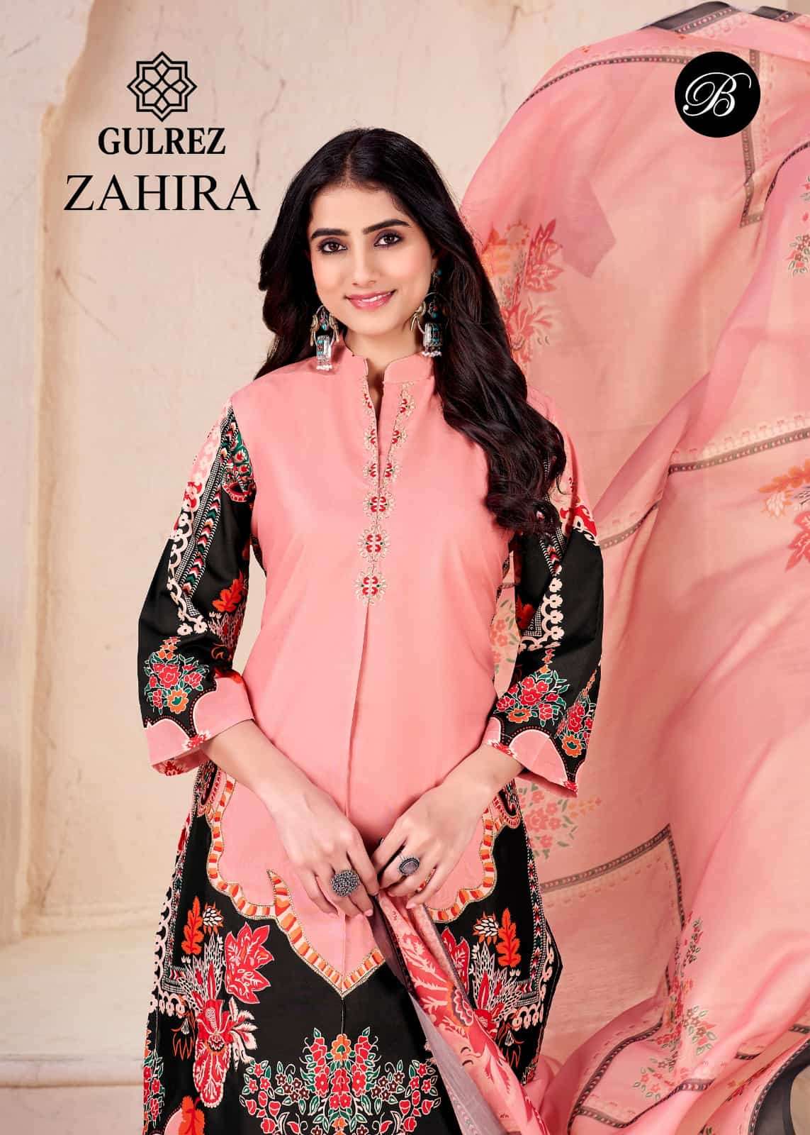 Gulrez Zahira Premium Crape Kurti Pant Dupatta Set - Amrah Wholesale