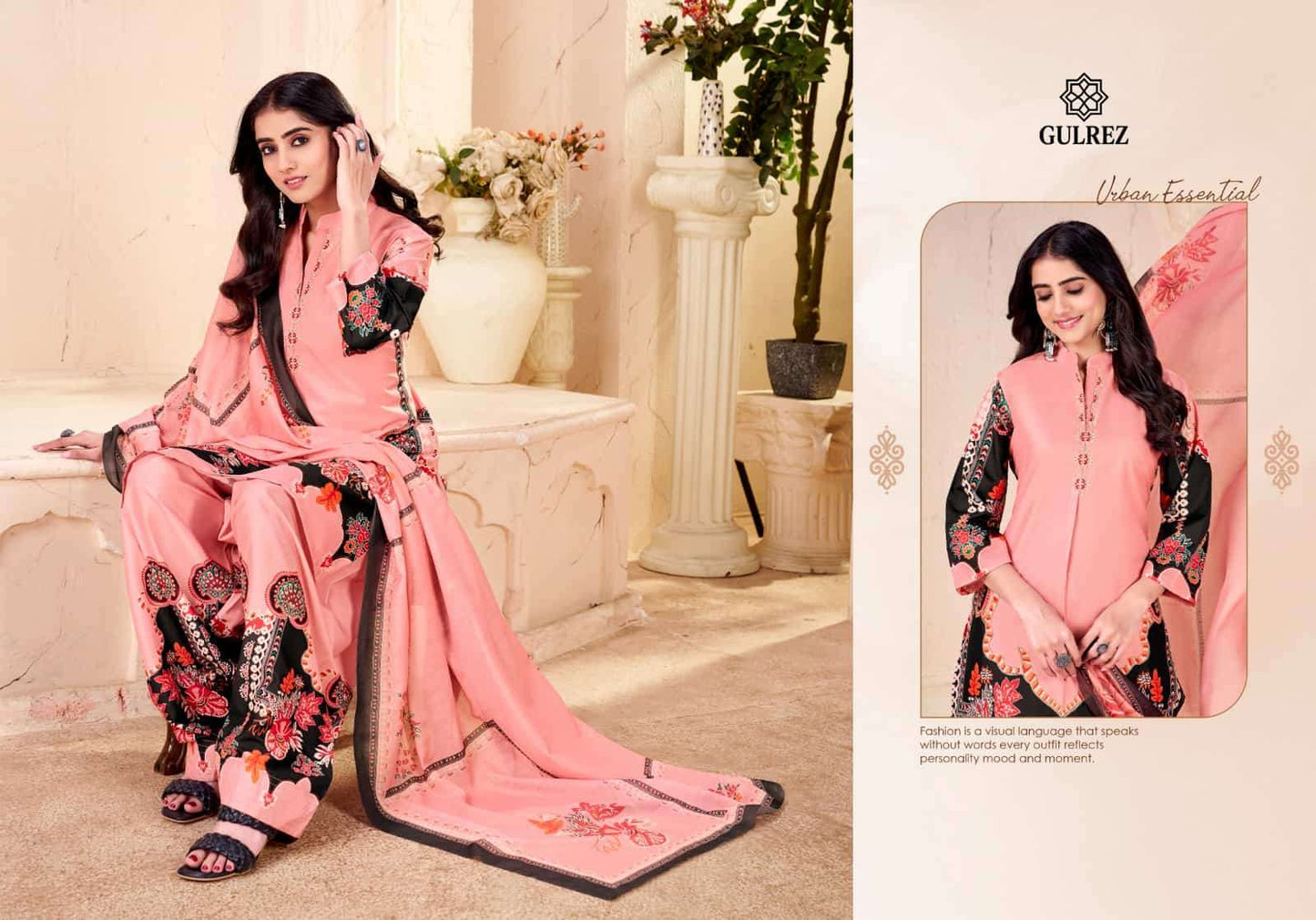 Gulrez Zahira Premium Crape Kurti Pant Dupatta Set - Amrah Wholesale