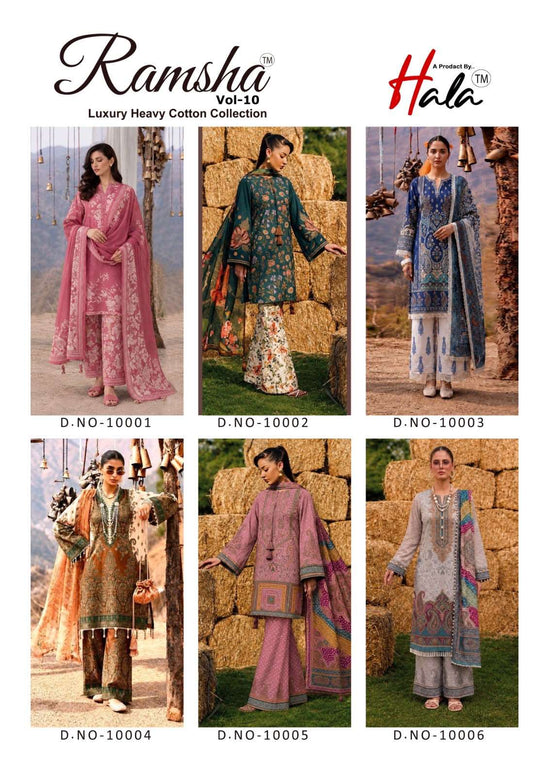 Hala Ramsha Vol-10 Cotton Printed Unstitched Salwar Suit