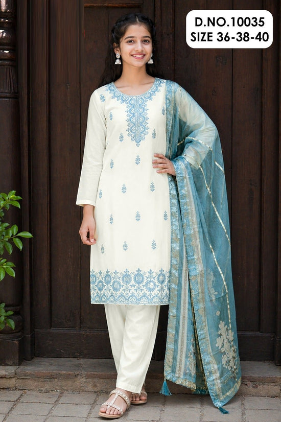 Hanisha 10035 Roman Silk Embroidery Kurti Pant Dupatta Set - Amrah Wholesale