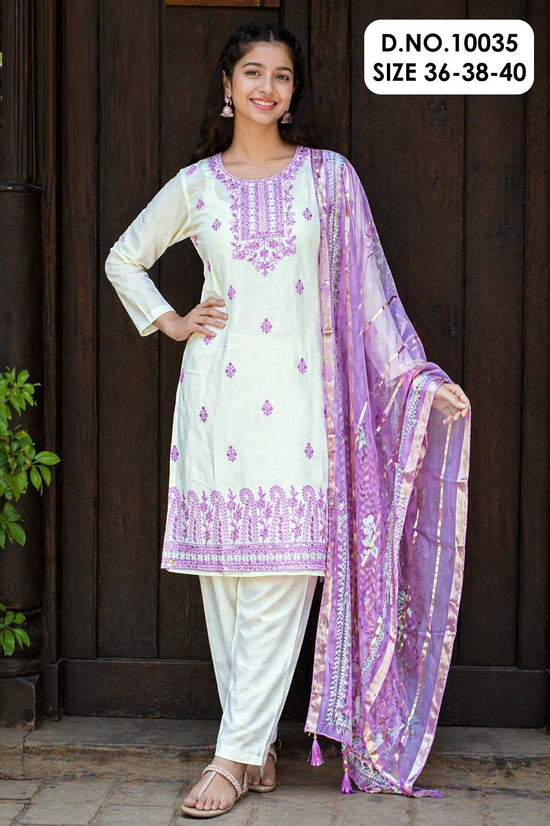 Hanisha 10035 Roman Silk Embroidery Kurti Pant Dupatta Set - Amrah Wholesale