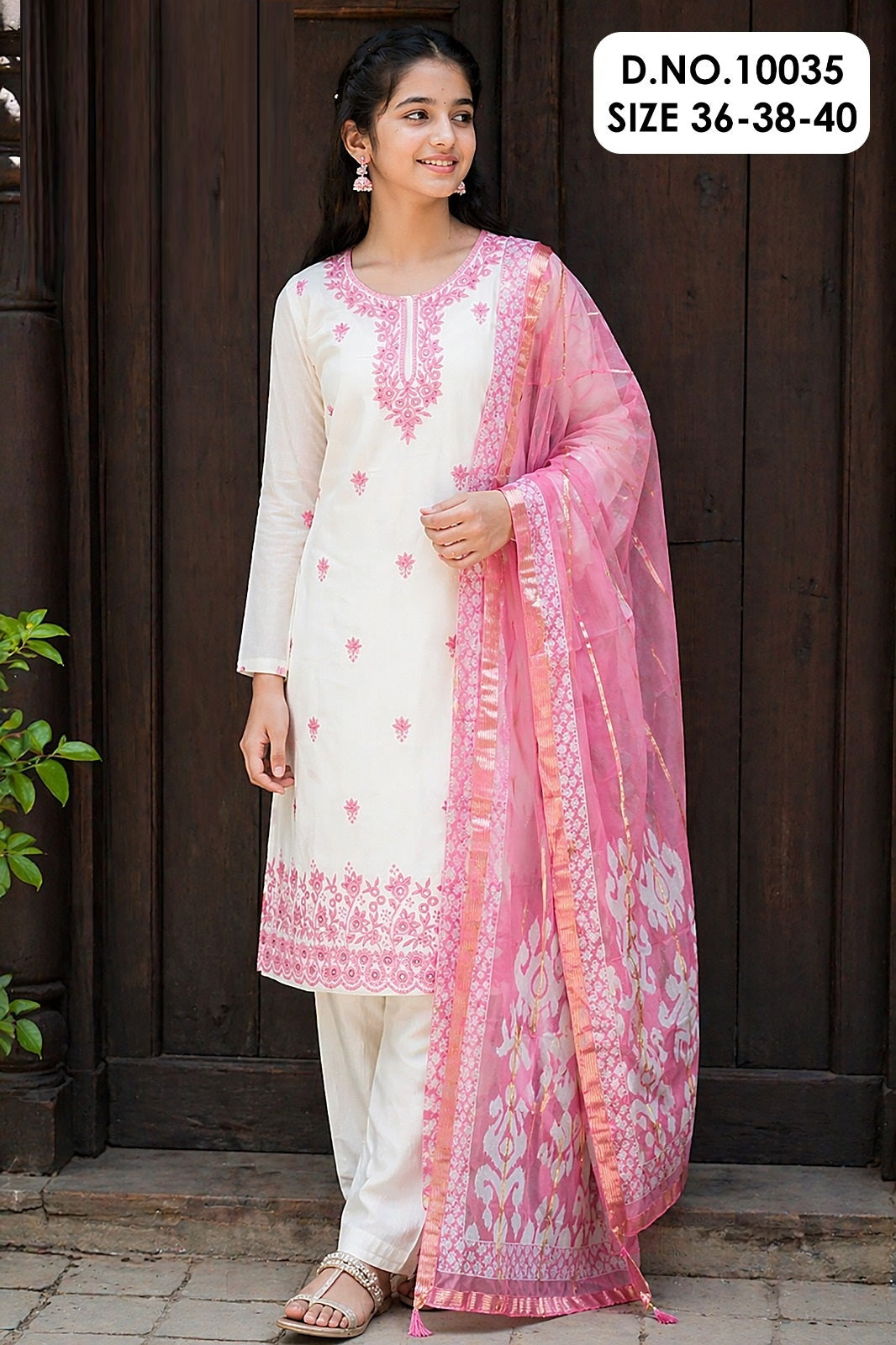 Hanisha 10035 Roman Silk Embroidery Kurti Pant Dupatta Set