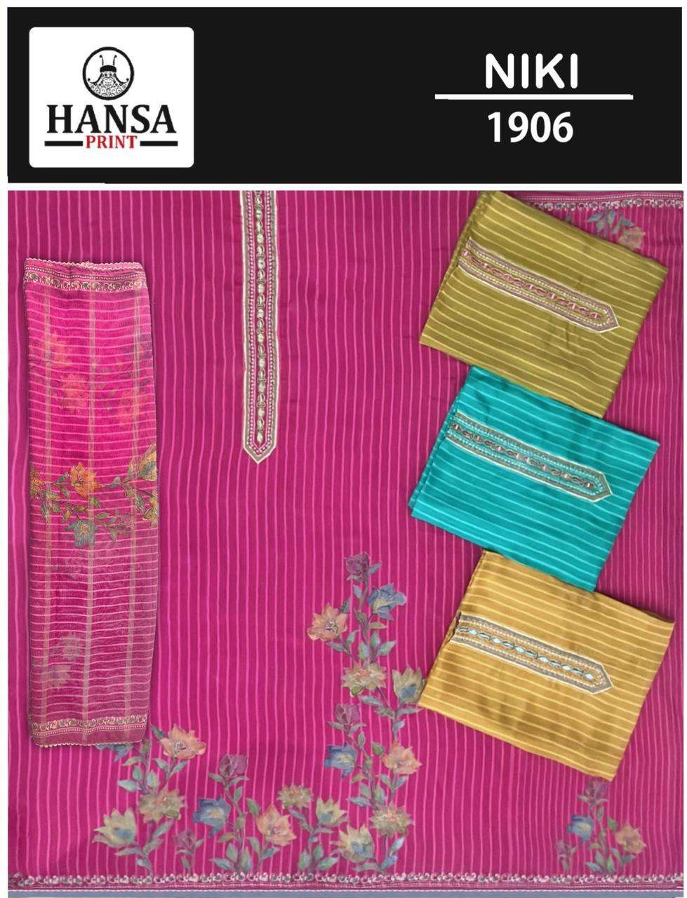 HANSA PRINT NIKI Muslin Digital Printed Embroidered Dress Material