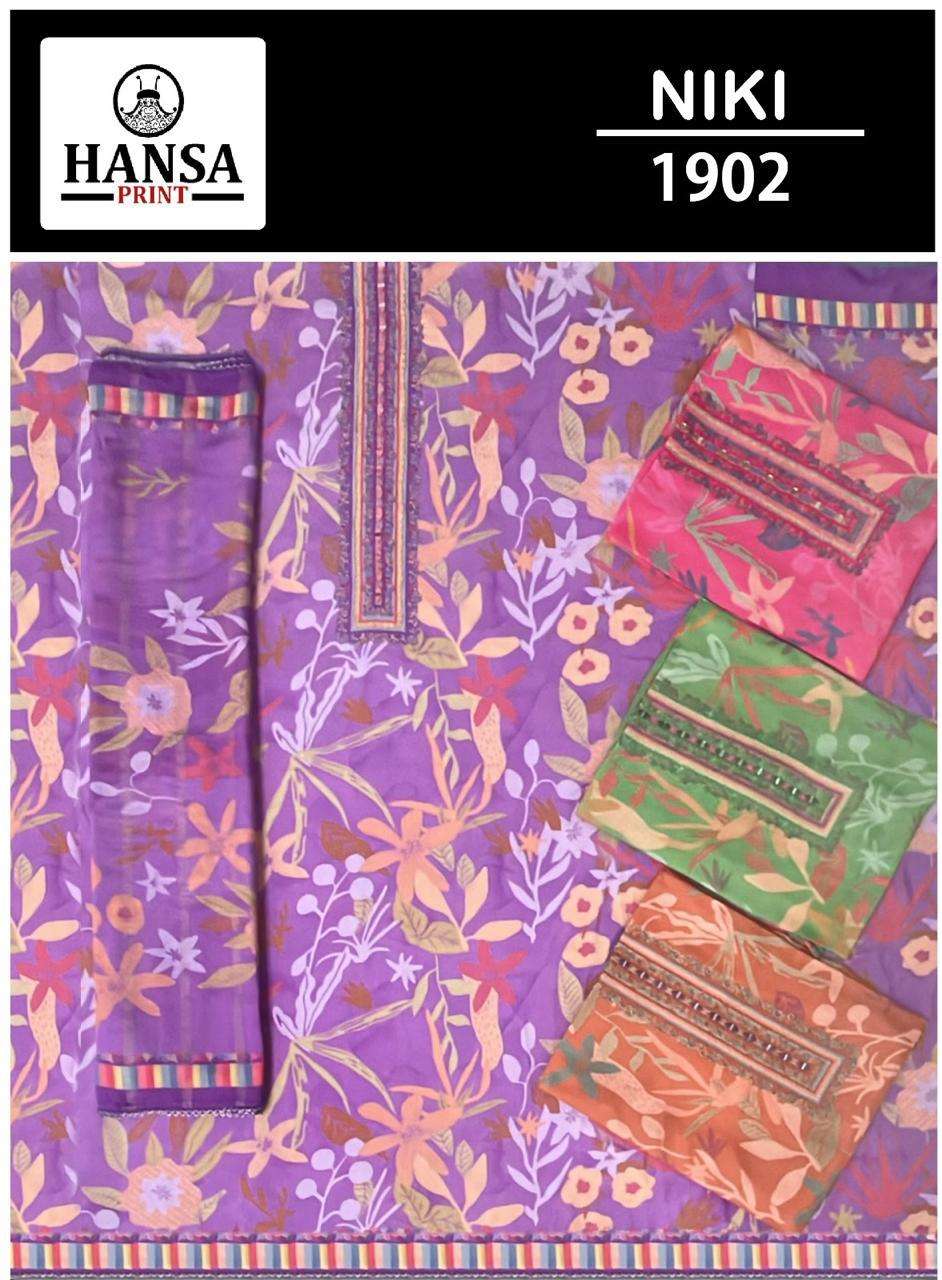 HANSA PRINT NIKI Muslin Digital Printed Embroidered Dress Material