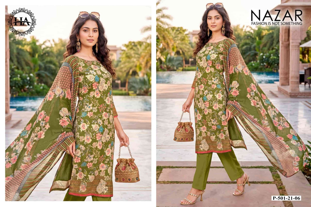 Harshit Fashion Hub Nazar Pure Discharge Zam Designer Print Dress Material - Amrah Wholesale