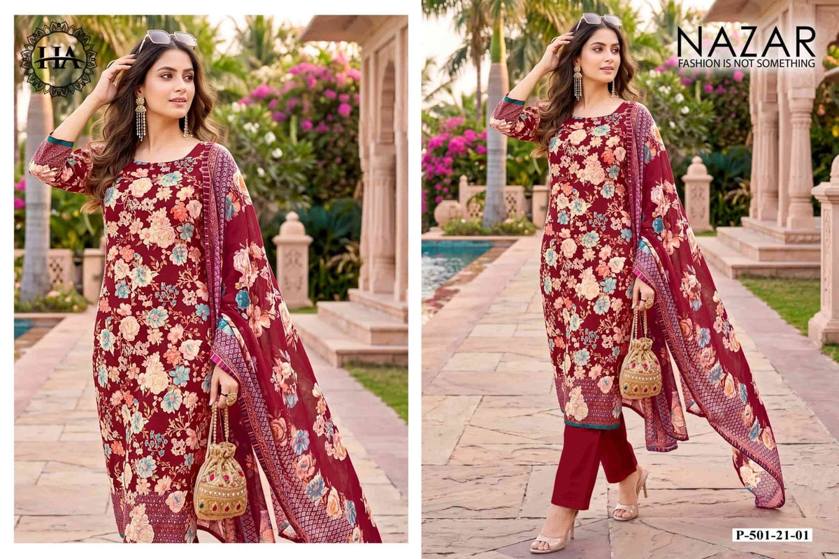 Harshit Fashion Hub Nazar Pure Discharge Zam Designer Print Dress Material - Amrah Wholesale