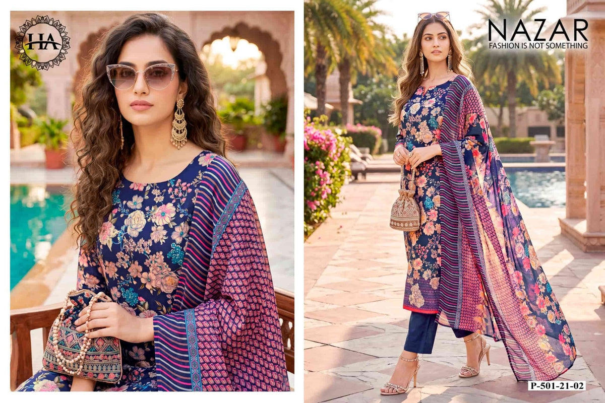 Harshit Fashion Hub Nazar Pure Discharge Zam Designer Print Dress Material - Amrah Wholesale