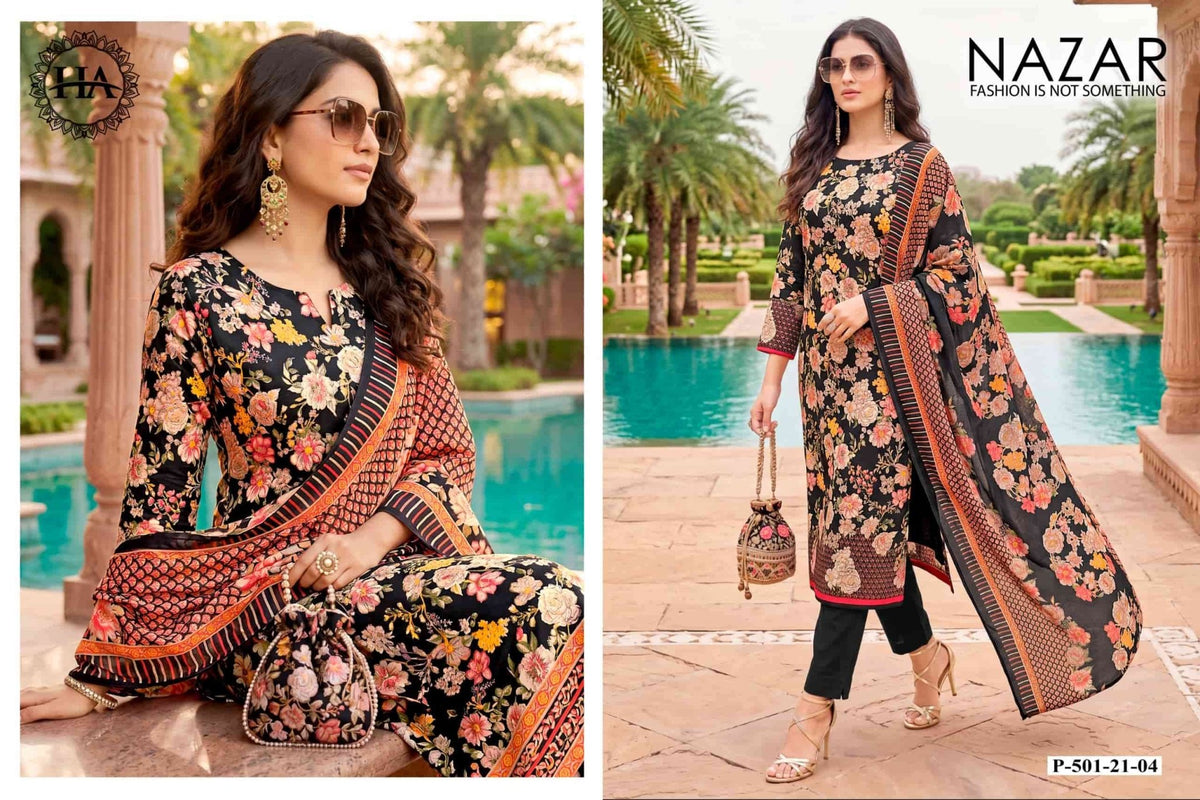 Harshit Fashion Hub Nazar Pure Discharge Zam Designer Print Dress Material - Amrah Wholesale